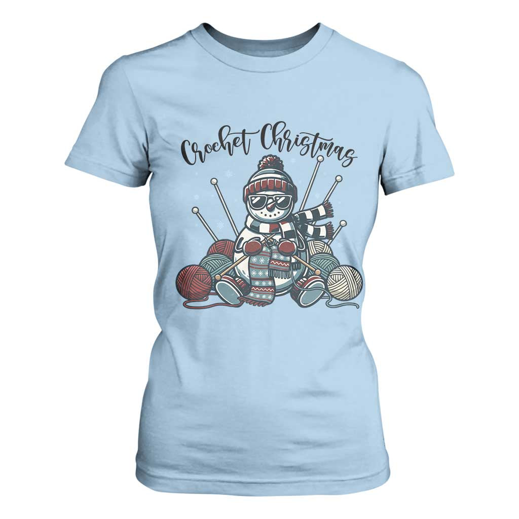 Crochet Christmas T Shirt For Women Funny Snowman Crocheting Gift TS12 Light Blue Print Your Wear