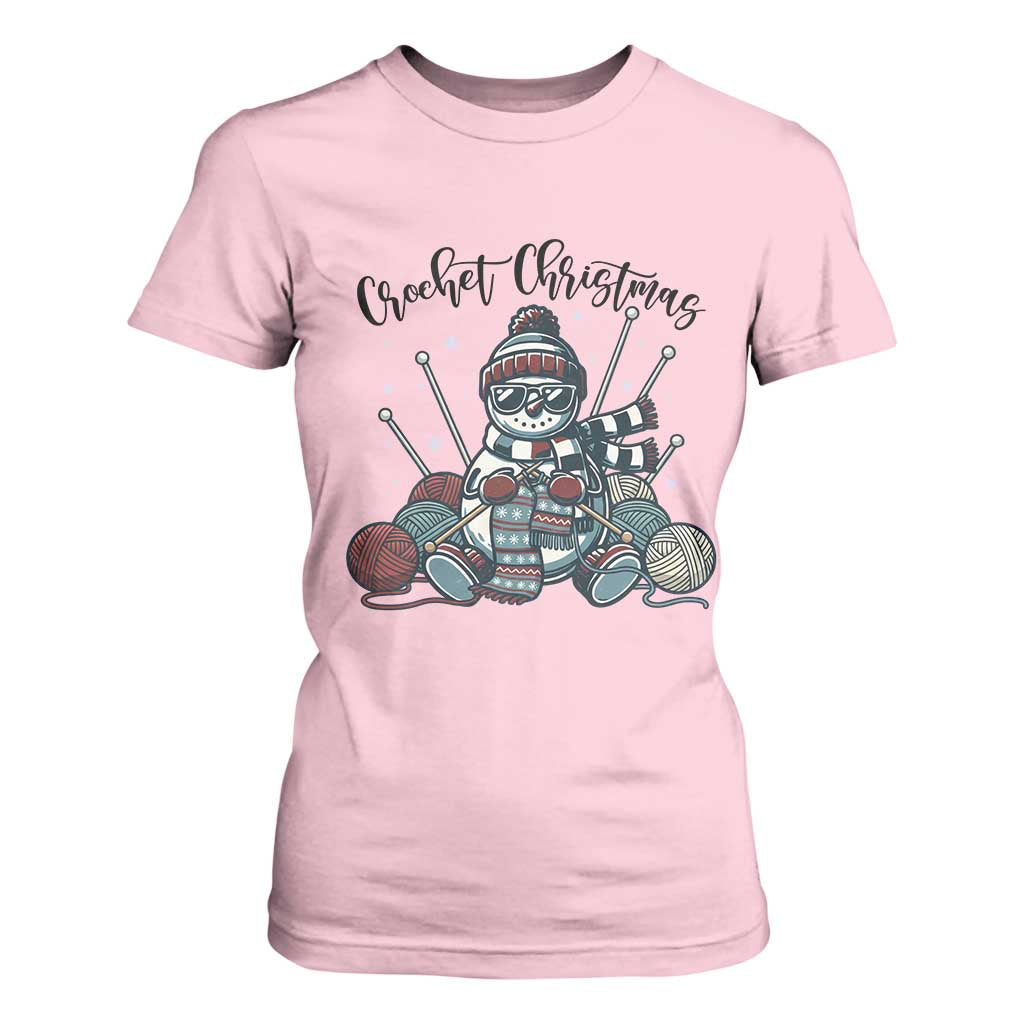Crochet Christmas T Shirt For Women Funny Snowman Crocheting Gift TS12 Light Pink Print Your Wear