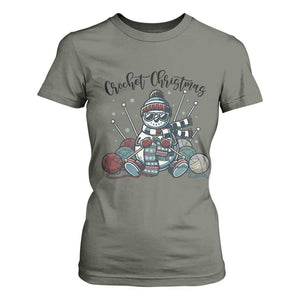 Crochet Christmas T Shirt For Women Funny Snowman Crocheting Gift TS12 Military Green Print Your Wear