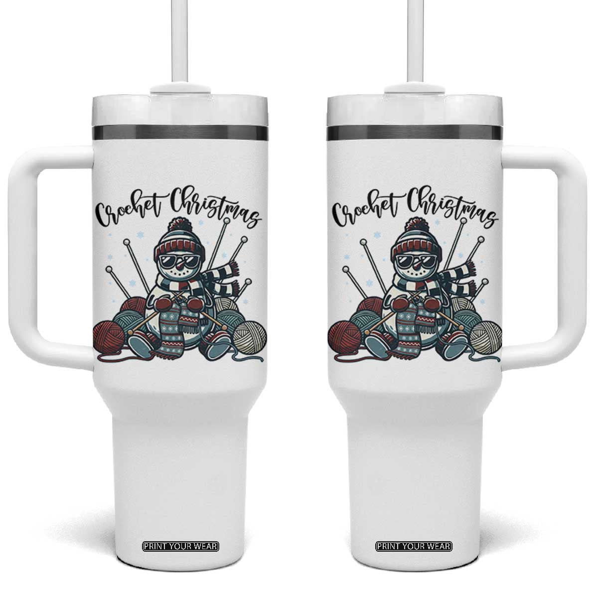 Crochet Christmas Tumbler With Handle Funny Snowman Crocheting Gift TS12 One Size: 40 oz White Print Your Wear