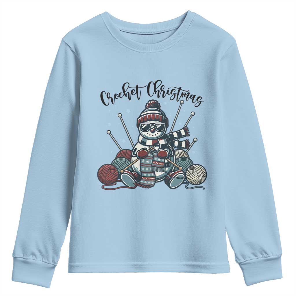 Crochet Christmas Youth Sweatshirt Funny Snowman Crocheting Gift TS12 Light Blue Print Your Wear