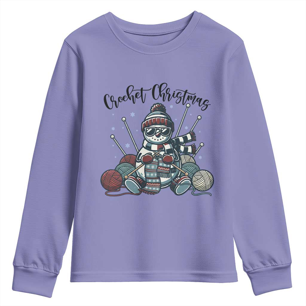 Crochet Christmas Youth Sweatshirt Funny Snowman Crocheting Gift TS12 Violet Print Your Wear
