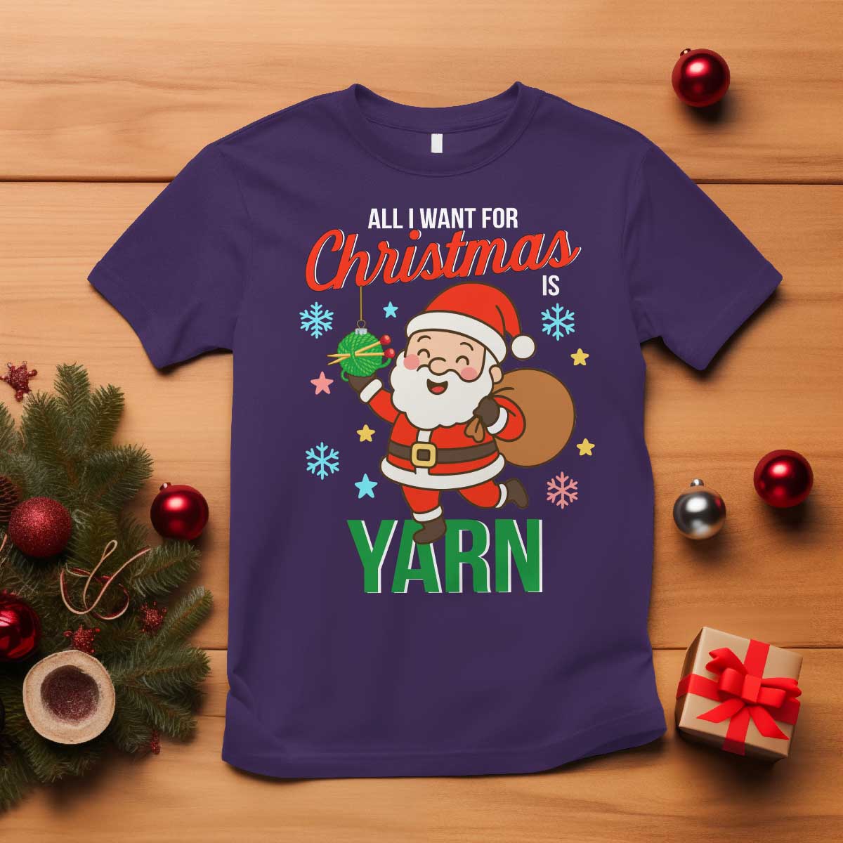 All I Want For Christmas Is Yarn T Shirt Knitting Christmas TS12 Purple Print Your Wear
