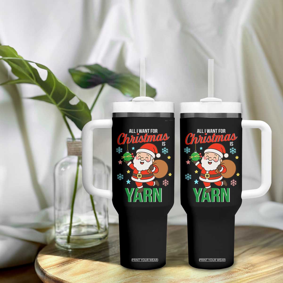 All I Want For Christmas Is Yarn Tumbler With Handle Knitting Christmas TS12 Print Your Wear