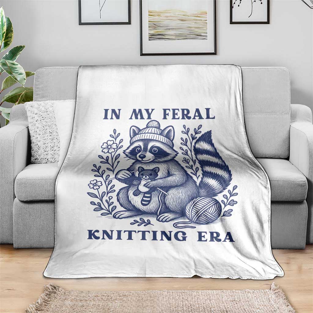 In My Feral Knitting Era Throw Blanket Raccoon Yarn Lover TS12 Print Your Wear