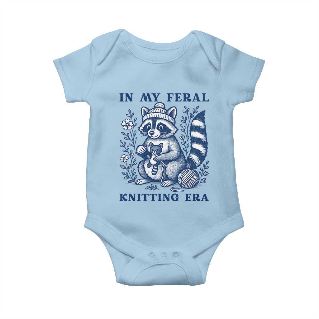 In My Feral Knitting Era Baby Onesie Raccoon Yarn Lover TS12 Light Blue Print Your Wear