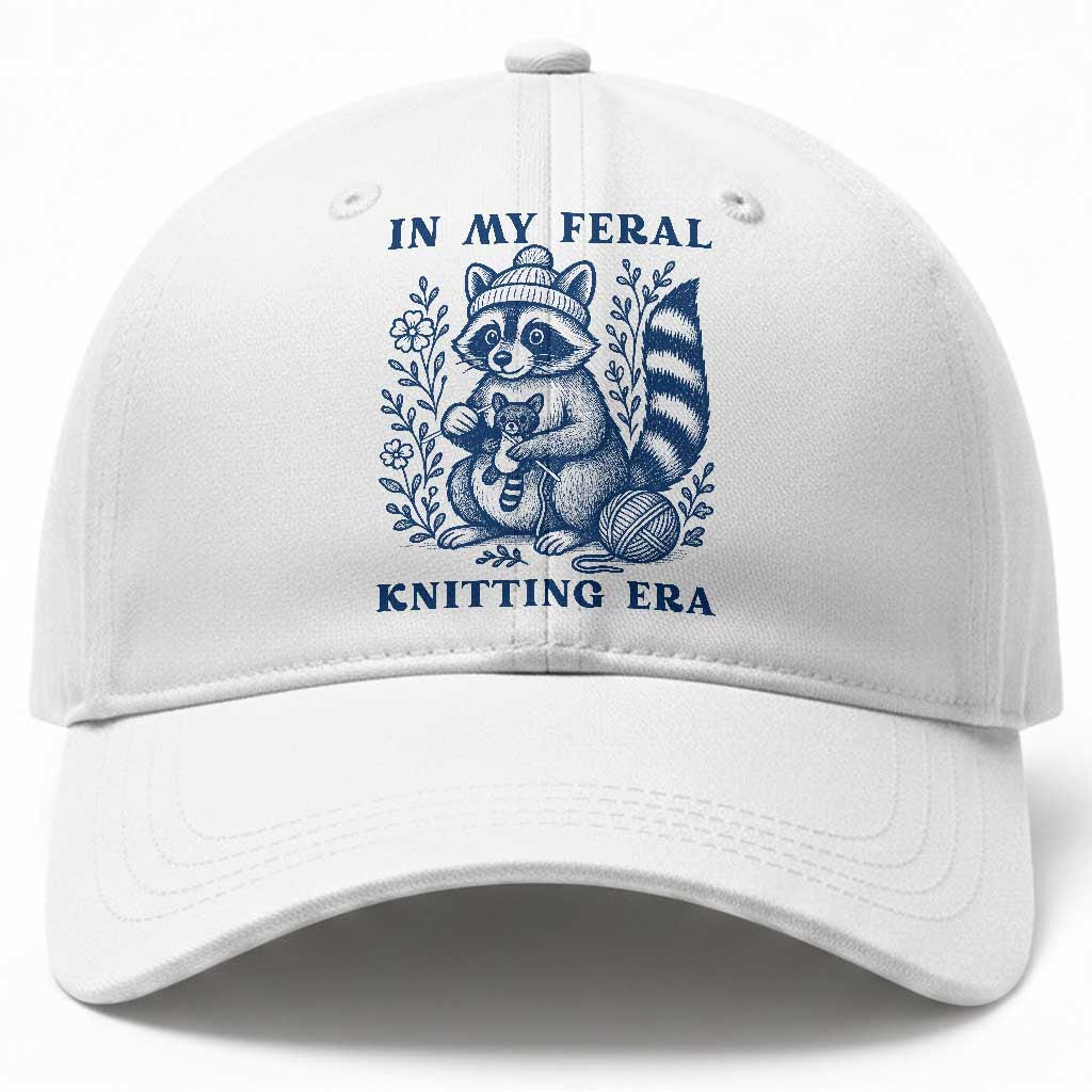 In My Feral Knitting Era Baseball Cap Raccoon Yarn Lover TS12 Print Your Wear