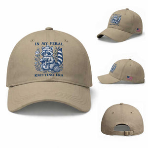 In My Feral Knitting Era Baseball Cap Raccoon Yarn Lover TS12 Baseball Cap Universal Fit Khaki Print Your Wear