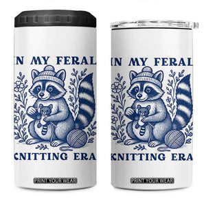 In My Feral Knitting Era 4 in 1 Can Cooler Tumbler Raccoon Yarn Lover TS12 One Size: 16 oz White Print Your Wear