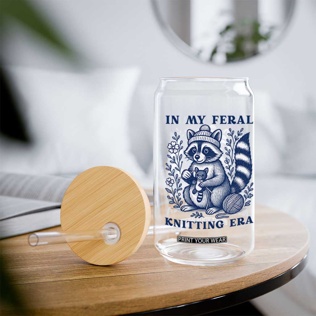 In My Feral Knitting Era Glass Can Raccoon Yarn Lover TS12 Print Your Wear