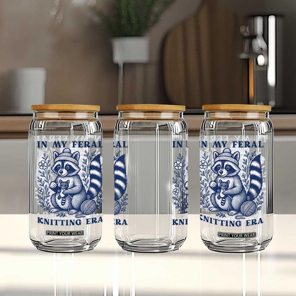 In My Feral Knitting Era Glass Can Raccoon Yarn Lover TS12 Print Your Wear