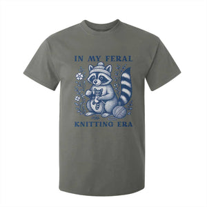 In My Feral Knitting Era T Shirt For Kid Raccoon Yarn Lover TS12 Military Green Print Your Wear