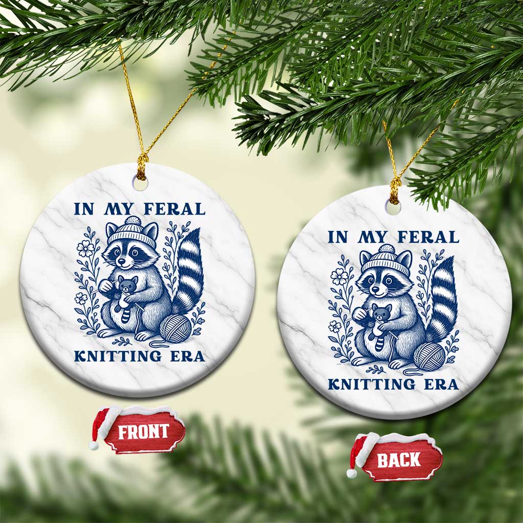 In My Feral Knitting Era Ceramic Ornament Raccoon Yarn Lover TS12 1pc White Marble Print Your Wear