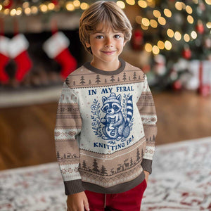 In My Feral Knitting Era Ugly Christmas Sweater Raccoon Yarn Lover TS12 Mocha Mousse Print Your Wear