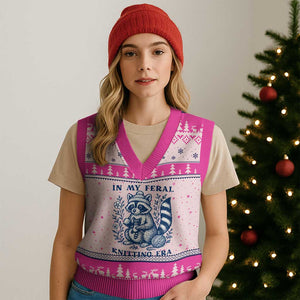 In My Feral Knitting Era V-Neck Knit Sweater Vest Raccoon Yarn Lover TS12 Hot Pink Print Your Wear