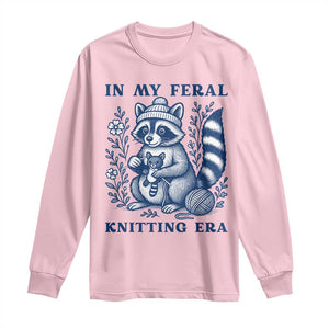 In My Feral Knitting Era Long Sleeve Shirt Raccoon Yarn Lover TS12 Light Pink Print Your Wear