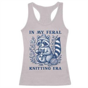 In My Feral Knitting Era Racerback Tank Top Raccoon Yarn Lover TS12 Ice Gray Print Your Wear