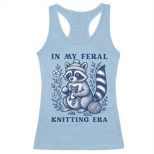 In My Feral Knitting Era Racerback Tank Top Raccoon Yarn Lover TS12 Light Blue Print Your Wear