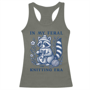 In My Feral Knitting Era Racerback Tank Top Raccoon Yarn Lover TS12 Military Green Print Your Wear