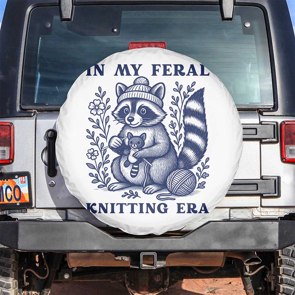 In My Feral Knitting Era Spare Tire Cover Raccoon Yarn Lover TS12 No hole White Print Your Wear