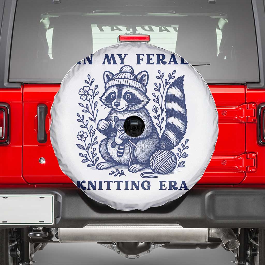 In My Feral Knitting Era Spare Tire Cover Raccoon Yarn Lover TS12 White Print Your Wear