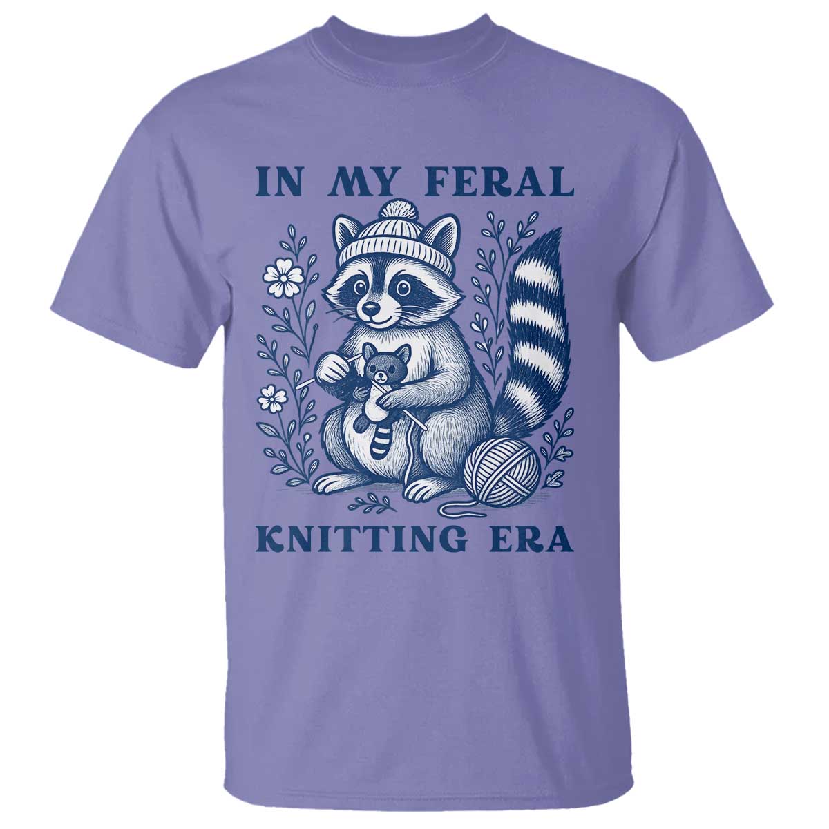 In My Feral Knitting Era T Shirt Raccoon Yarn Lover TS12 Violet Print Your Wear