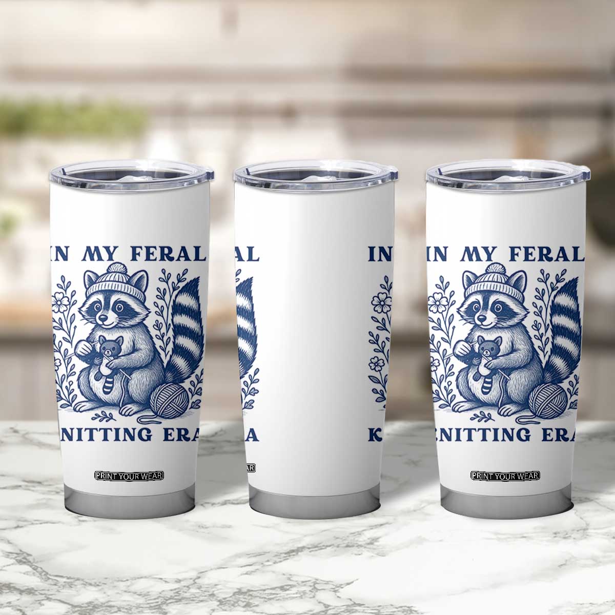 In My Feral Knitting Era Tumbler Cup Raccoon Yarn Lover TS12 Print Your Wear
