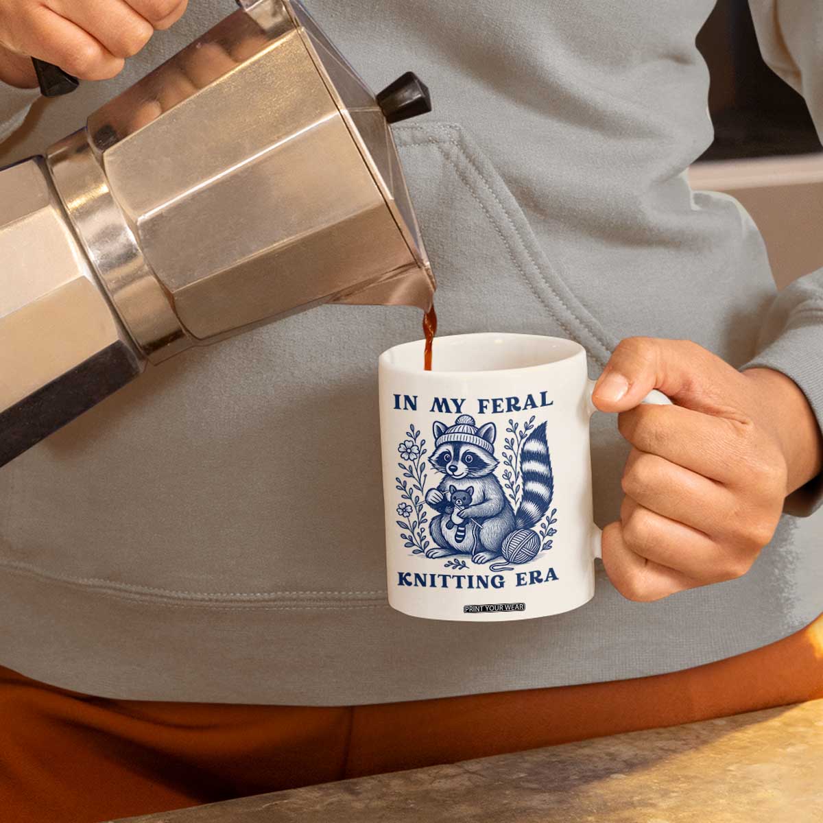 In My Feral Knitting Era Coffee Mug Raccoon Yarn Lover TS12 Print Your Wear
