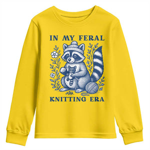 In My Feral Knitting Era Youth Sweatshirt Raccoon Yarn Lover TS12 Daisy Print Your Wear
