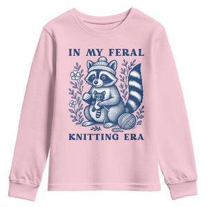 In My Feral Knitting Era Youth Sweatshirt Raccoon Yarn Lover TS12 Light Pink Print Your Wear