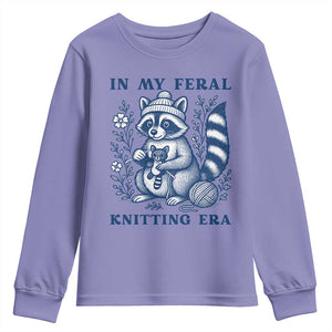 In My Feral Knitting Era Youth Sweatshirt Raccoon Yarn Lover TS12 Violet Print Your Wear