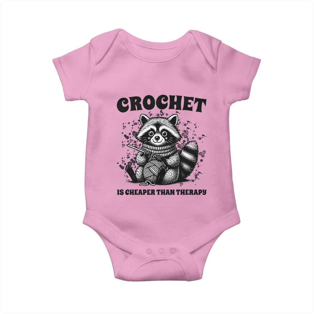 Crocheting Is Cheaper Than Therapy Baby Onesie Raccoon Yarn Lover TS12 Light Pink Print Your Wear
