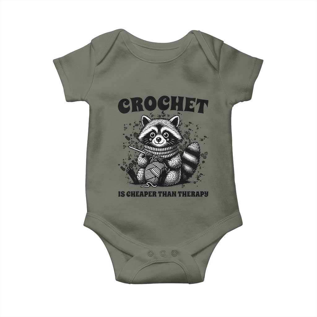 Crocheting Is Cheaper Than Therapy Baby Onesie Raccoon Yarn Lover TS12 Military Green Print Your Wear