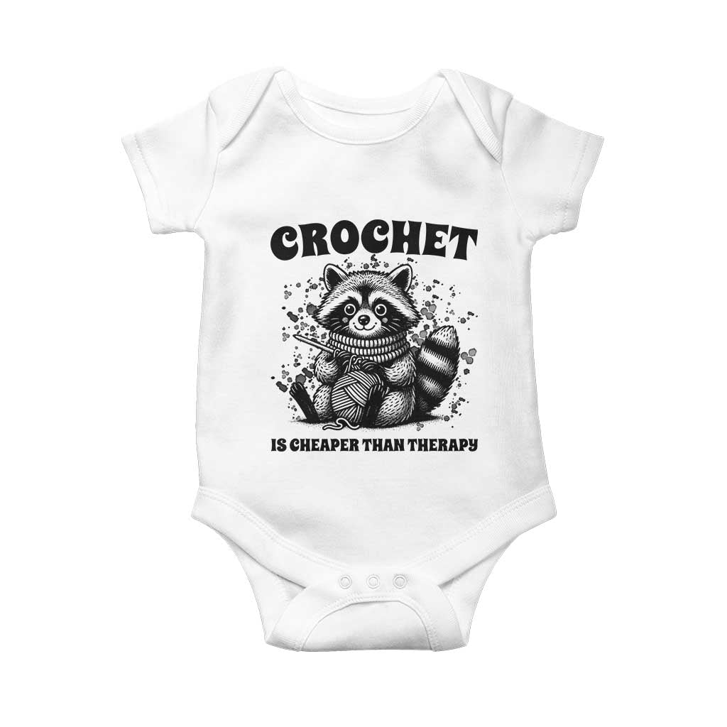 Crocheting Is Cheaper Than Therapy Baby Onesie Raccoon Yarn Lover TS12 White Print Your Wear