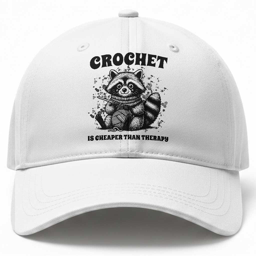 Crocheting Is Cheaper Than Therapy Baseball Cap Raccoon Yarn Lover TS12 Print Your Wear