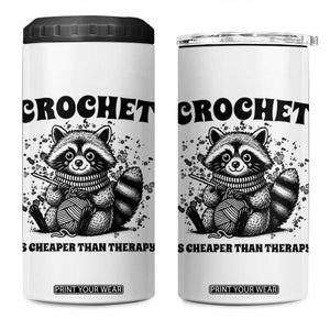 Crocheting Is Cheaper Than Therapy 4 in 1 Can Cooler Tumbler Raccoon Yarn Lover TS12 One Size: 16 oz White Print Your Wear