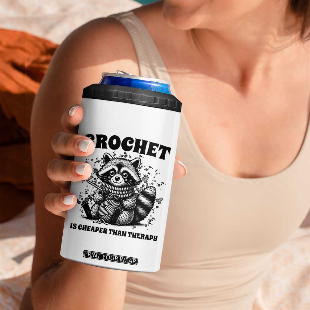 Crocheting Is Cheaper Than Therapy 4 in 1 Can Cooler Tumbler Raccoon Yarn Lover TS12 Print Your Wear