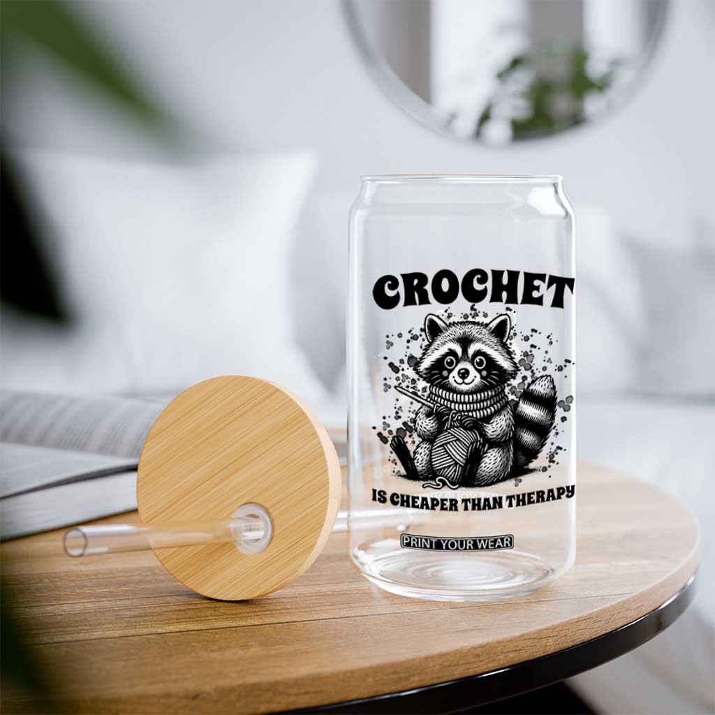 Crocheting Is Cheaper Than Therapy Glass Can Raccoon Yarn Lover TS12 Print Your Wear