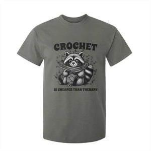 Crocheting Is Cheaper Than Therapy T Shirt For Kid Raccoon Yarn Lover TS12 Military Green Print Your Wear