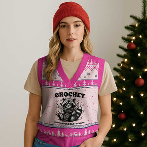 Crocheting Is Cheaper Than Therapy V-Neck Knit Sweater Vest Raccoon Yarn Lover TS12 Hot Pink Print Your Wear