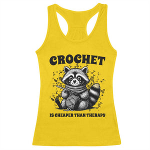 Crocheting Is Cheaper Than Therapy Racerback Tank Top Raccoon Yarn Lover TS12 Daisy Print Your Wear