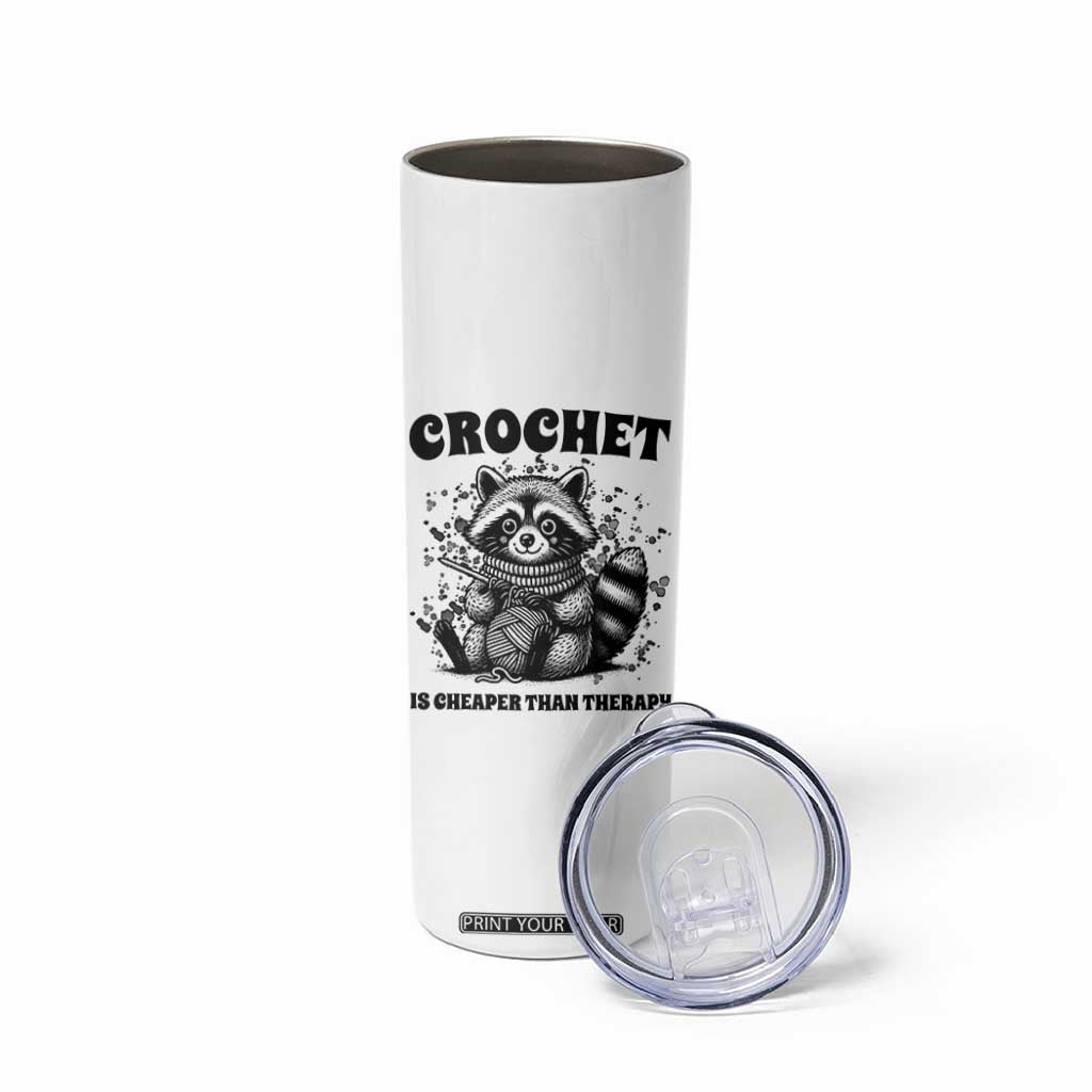 Crocheting Is Cheaper Than Therapy Skinny Tumbler Raccoon Yarn Lover TS12 Print Your Wear