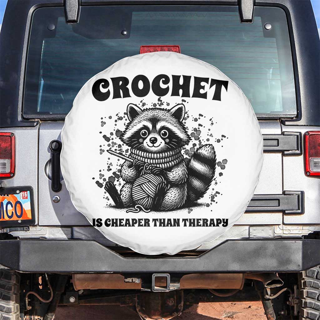 Crocheting Is Cheaper Than Therapy Spare Tire Cover Raccoon Yarn Lover TS12 No hole White Print Your Wear