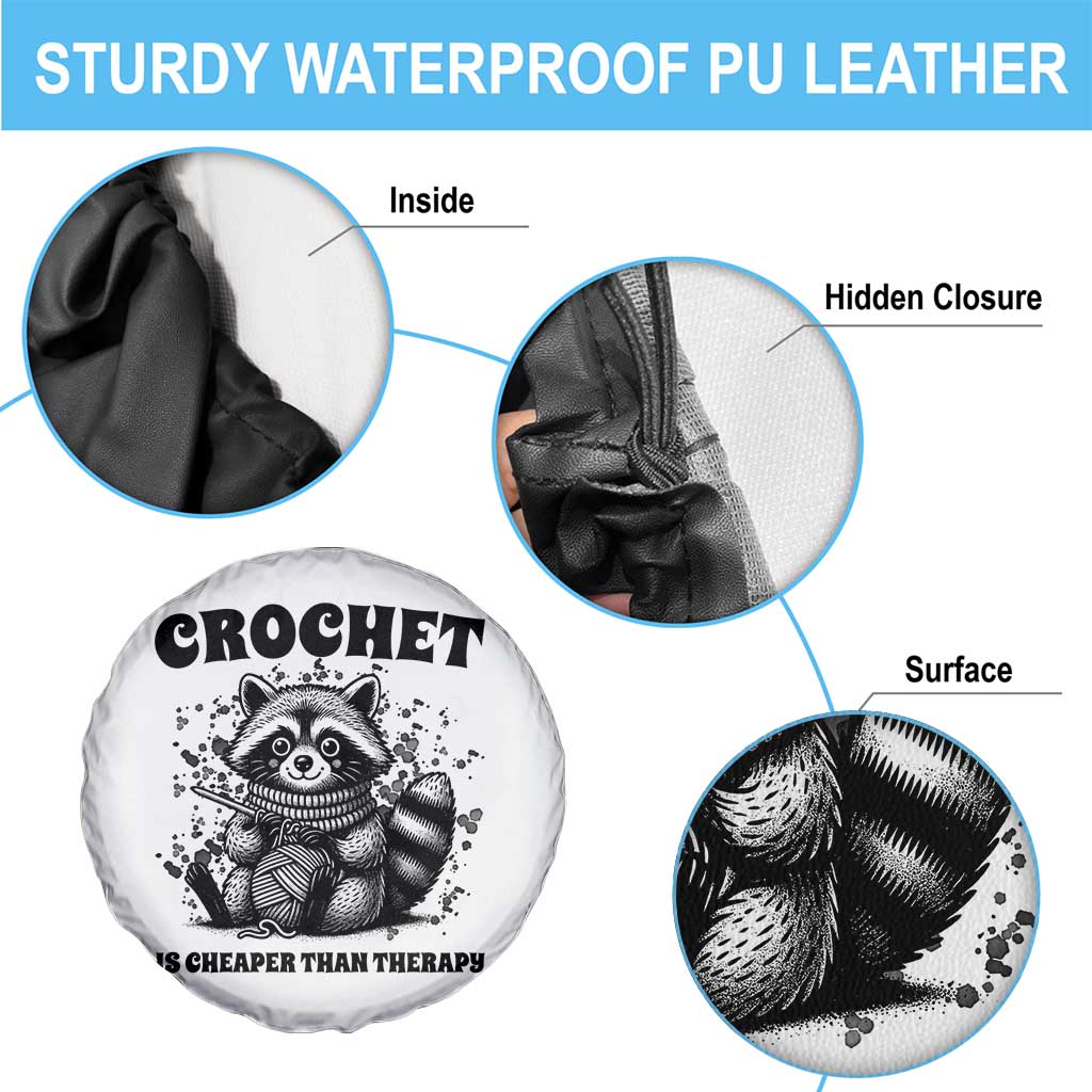 Crocheting Is Cheaper Than Therapy Spare Tire Cover Raccoon Yarn Lover TS12 Print Your Wear