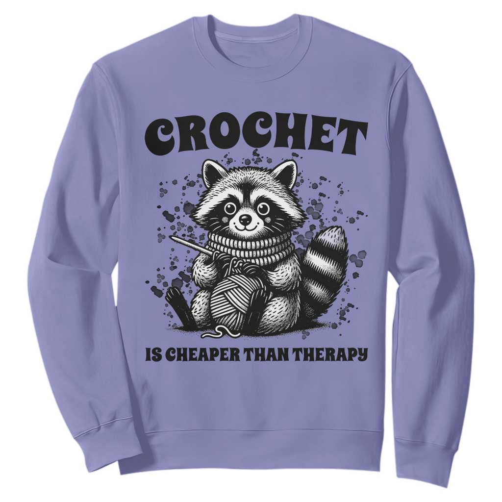 Crocheting Is Cheaper Than Therapy Sweatshirt Raccoon Yarn Lover TS12 Violet Print Your Wear
