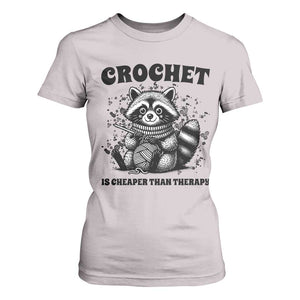 Crocheting Is Cheaper Than Therapy T Shirt For Women Raccoon Yarn Lover TS12 Ice Gray Print Your Wear