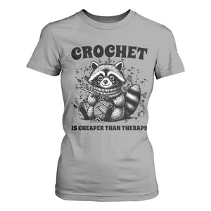 Crocheting Is Cheaper Than Therapy T Shirt For Women Raccoon Yarn Lover TS12 Sport Gray Print Your Wear