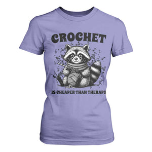 Crocheting Is Cheaper Than Therapy T Shirt For Women Raccoon Yarn Lover TS12 Violet Print Your Wear