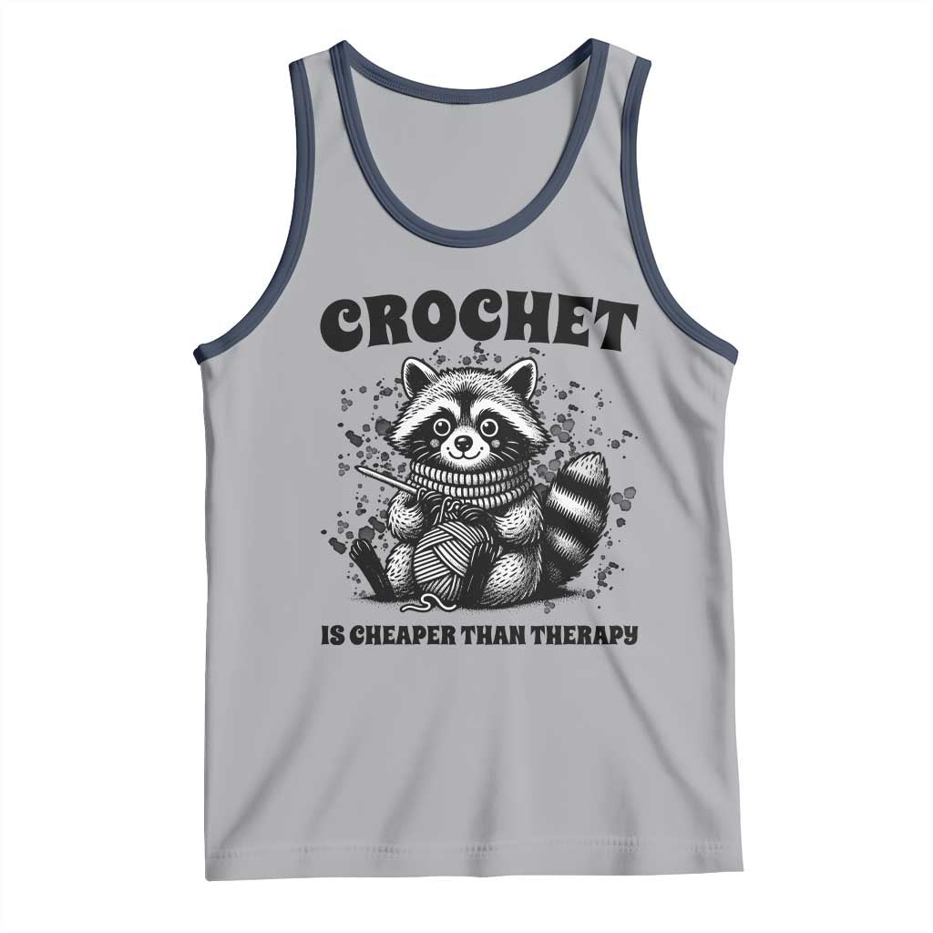Crocheting Is Cheaper Than Therapy Tank Top Raccoon Yarn Lover TS12 Athletic Heather Navy Print Your Wear