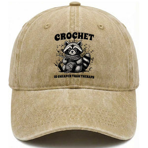 Crocheting Is Cheaper Than Therapy Washed Cotton Baseball Cap Raccoon Yarn Lover TS12 Print Your Wear